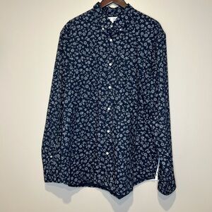 Old Navy Navy Floral Casual Button Down Shirt